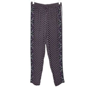 WHBM Pants Womens 4 Taper Ankle Black‎ Pink Geometric Print Pull On 100% Rayon